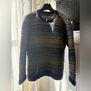 Vintage Men’s Gap Fair Isle Blue Gray Nordic Crew Neck Sweater Size Large 90s L